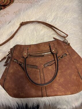 Women's Tan Faux-Leather Satchel Handbag